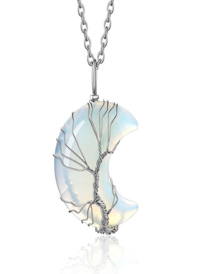 Bestyle Tree of Life Crescent Moon Necklace, Synthetic Moonstone Gemstones Healing Crystal Necklaces, June Birthstone Pendant for Women, Gift for Mother/Grandma/Wife/Daughter/Sister - Image 1